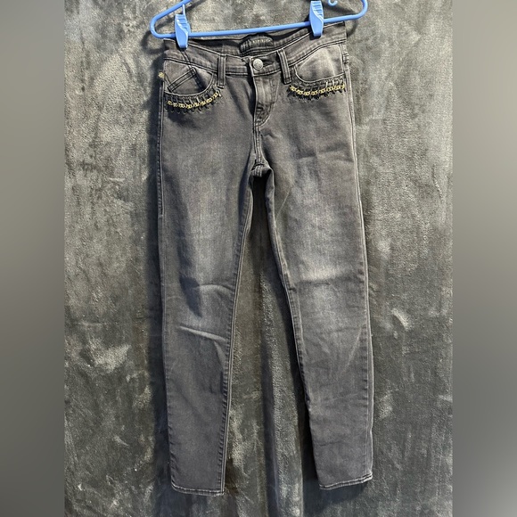 Women’s Rock & Republic Black Jeans With Gold Chain Detail Pockets Size 4 - Picture 1 of 9